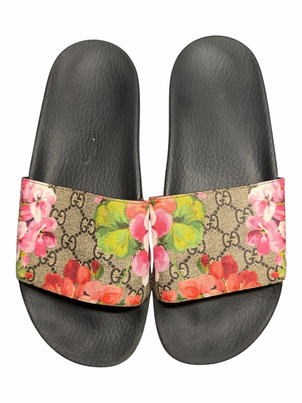 Gucci Floral Logo Slide Sandals - Pink/Green Supreme Blooms
